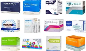 Różne opakowania soli do inhalacji: Nebu-dose, Nebutac, Katarek, Ectodose, Mucowis-dose, Mustela, Unimer.