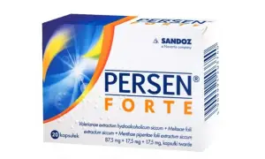 Opakowanie leku Persen Forte, zawierające 20 kapsułek. Informacje o składzie i dawkowaniu.