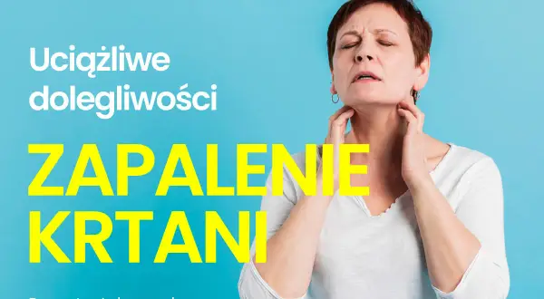 Kobieta z bólem gardła, cierpiąca na zapalenie krtani. Dowiedz się, zapalenie krtani ile trwa i jak sobie z nim radzić.