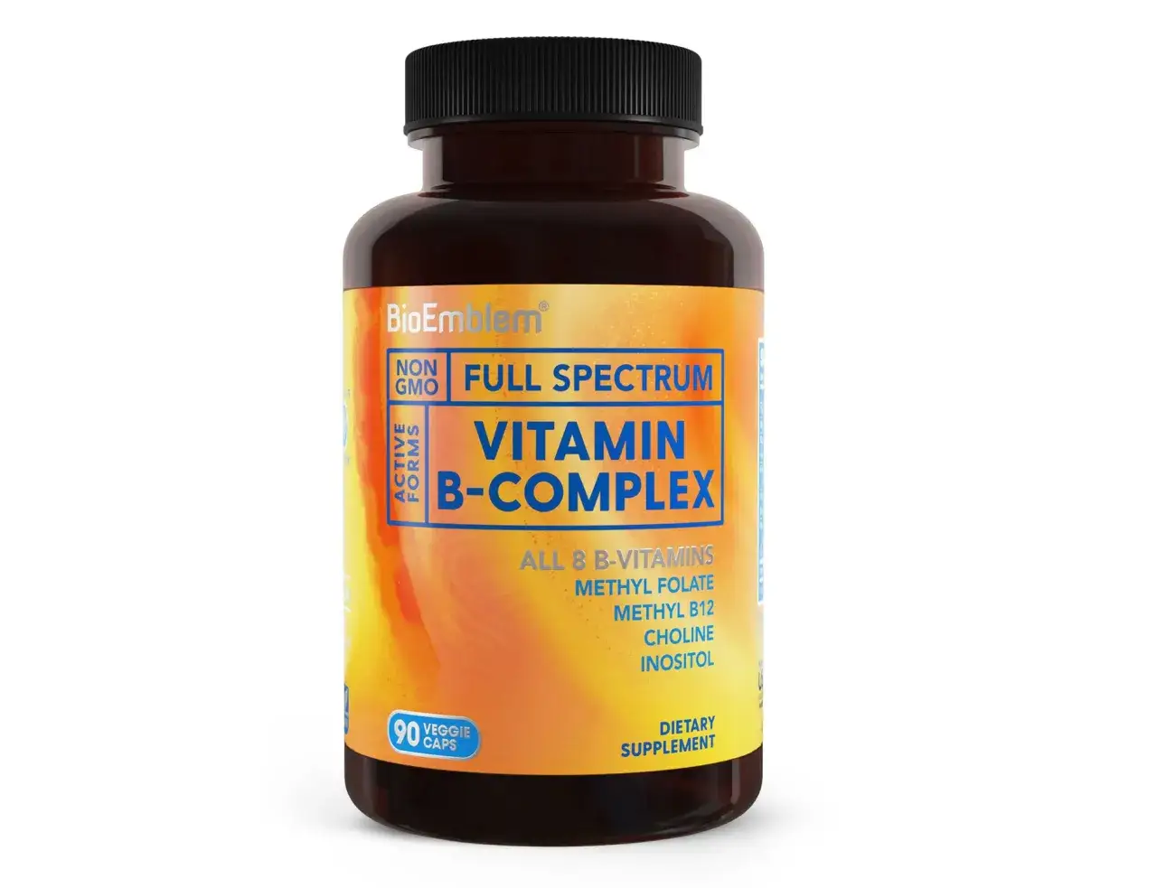 Butelka suplementu diety Vitamin B-Complex. Zastanawiasz się, jak długo można brać witaminę B complex? Zapytaj lekarza.